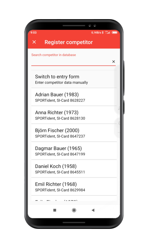 SPORTident Orienteering App - Register competitors